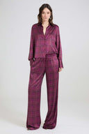Relaxed tailored trousers in check-print silk satin with crystals