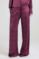 Relaxed tailored trousers in check-print silk satin with crystals