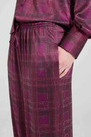 Relaxed tailored trousers in check-print silk satin with crystals