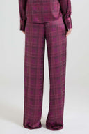 Relaxed tailored trousers in check-print silk satin with crystals