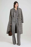 Pantalone relaxed tailoring in marocain a stampa Galles con cristalli