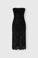 Midi strapless bustier dress in macramé lace with crystals