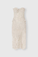 Midi strapless bustier dress in cotton and viscose blend lace