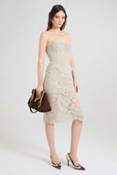 Midi strapless bustier dress in cotton and viscose blend lace