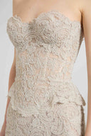 Midi strapless bustier dress in cotton and viscose blend lace