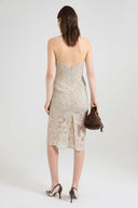 Midi strapless bustier dress in cotton and viscose blend lace