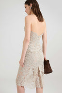 Midi strapless bustier dress in cotton and viscose blend lace