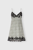 Lingerie-inspired dress in resca-print crêpe de Chine with lace details