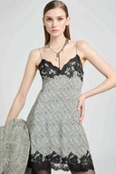 Lingerie-inspired dress in resca-print crêpe de Chine with lace details