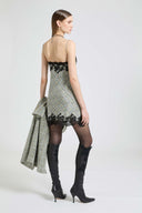 Lingerie-inspired dress in resca-print crêpe de Chine with lace details