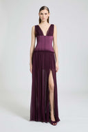 Pleated silk crépon gown