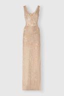 Long tulle gown with lace embroidery and tonal crystals