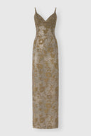 Long gown in full-stitch lace with tonal crystals