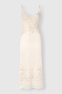 Silk satin lingerie midi dress with Rebrodé lace
