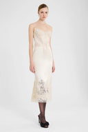 Silk satin lingerie midi dress with Rebrodé lace
