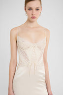 Silk satin lingerie midi dress with Rebrodé lace