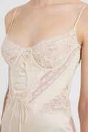 Silk satin lingerie midi dress with Rebrodé lace