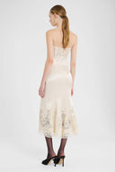 Silk satin lingerie midi dress with Rebrodé lace