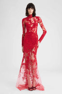 Long tulle gown with exclusive lace embroidery and hand-applied Rebrodé appliqués