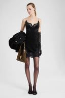Short Astrakhan-Effect Slip Dress with Rebrodé Embroidery