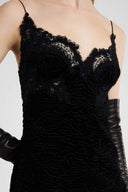 Short Astrakhan-Effect Slip Dress with Rebrodé Embroidery