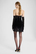 Short Astrakhan-Effect Slip Dress with Rebrodé Embroidery