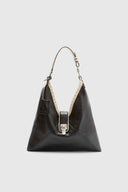 Clio – Medium Hobo Bag in Bicolour Vintage Sheepskin Leather (Black)