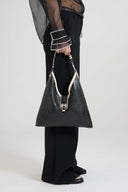 Clio – Medium Hobo Bag in Bicolour Vintage Sheepskin Leather (Black)