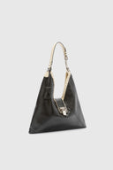 Clio – Medium Hobo Bag in Bicolour Vintage Sheepskin Leather (Black)