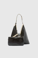 Clio – Medium Hobo Bag in Bicolour Vintage Sheepskin Leather (Black)