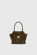 Amanda Mini Double Handle Bag in Loden Green Crocodile-Print Calfskin