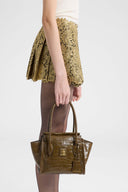 Amanda Mini Double Handle Bag in Loden Green Crocodile-Print Calfskin
