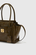 Amanda Mini Double Handle Bag in Loden Green Crocodile-Print Calfskin