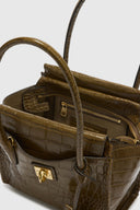 Amanda Mini Double Handle Bag in Loden Green Crocodile-Print Calfskin
