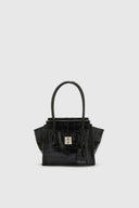 Amanda Mini Double Handle Bag in Black Crocodile-Print Calfskin