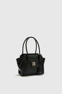Amanda Mini Double Handle Bag in Black Crocodile-Print Calfskin