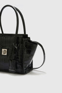 Amanda Mini Double Handle Bag in Black Crocodile-Print Calfskin