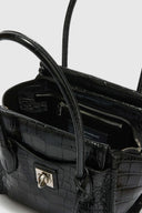 Amanda Mini Double Handle Bag in Black Crocodile-Print Calfskin
