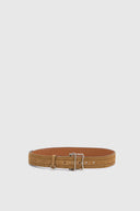 Cintura in pelle scamosciata beige terra con dettagli broguing