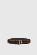 Ceinture en cuir suédé châtaigne intense avec détails broguing