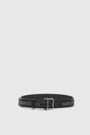 Herringbone fabric and calfskin belt