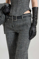 Herringbone fabric and calfskin belt