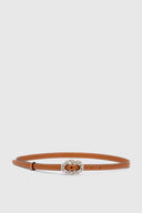 Leather brown smooth calfskin belt with crystal buckle