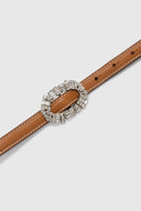 Leather brown smooth calfskin belt with crystal buckle