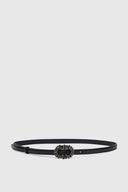 Black smooth calfskin belt with crystal buckle