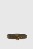 Contoured Green Loden crocodile-embossed leather belt