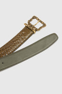 Contoured Green Loden crocodile-embossed leather belt