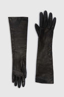 Elbow-Length Leather Gloves in Black