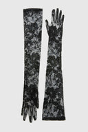 Black long couture embroidered tulle gloves with crystals