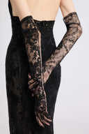Black long couture embroidered tulle gloves with crystals
